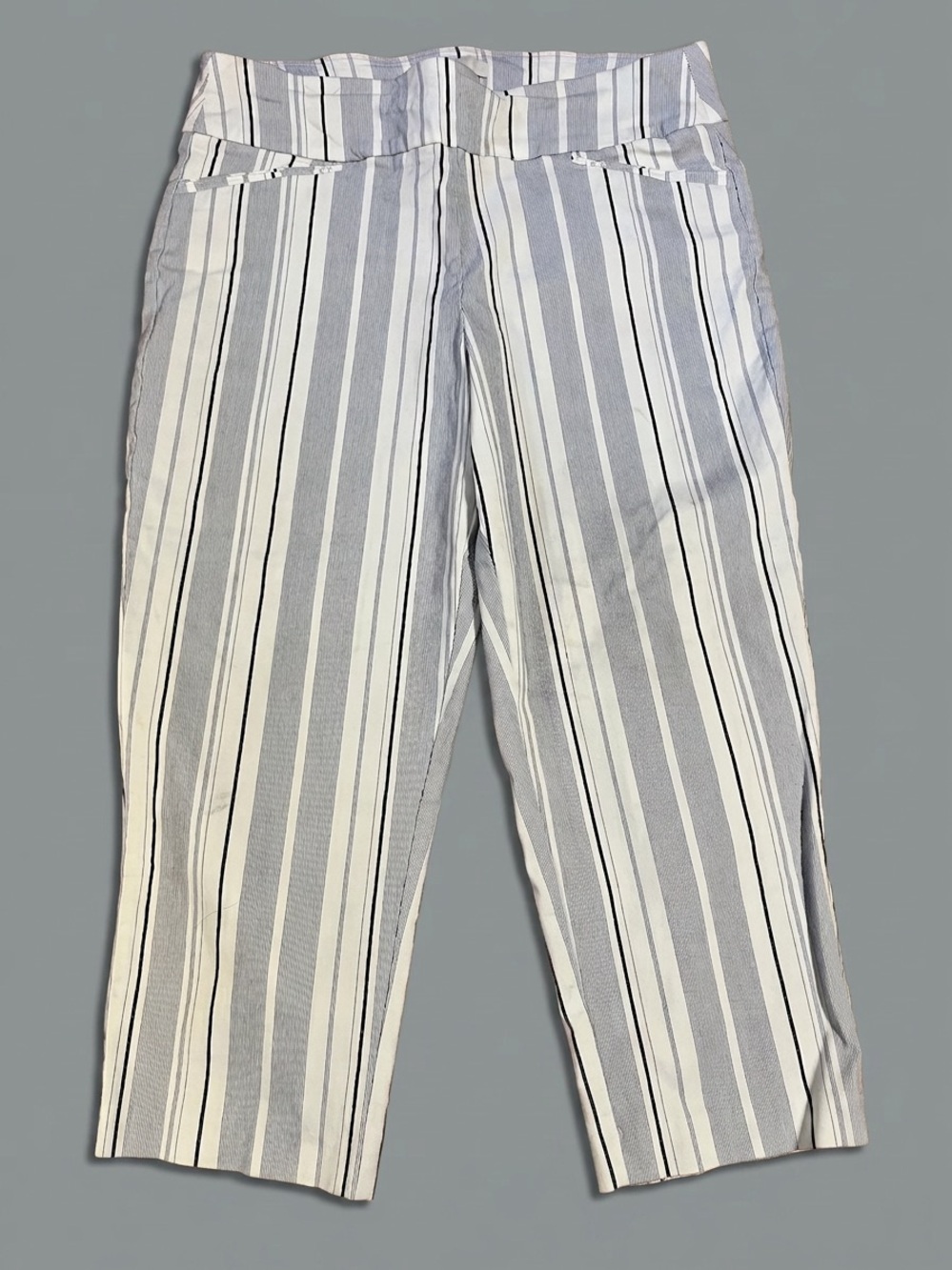 Striped Crop Trousers in Light Gray and White size 14